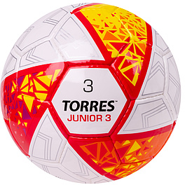 Мяч футб. TORRES Junior-3, F323803, р.3,глянц.ПУ, 4 сл, 32 п,руч.сш,бел-крас-жел